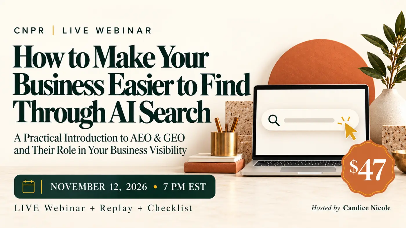 CNPR live class on making your business easier to find with AI search.